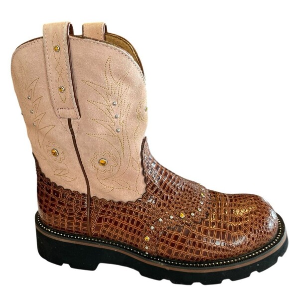 Ariat Fatbaby Western Boots Sz 8.5B Womens Brown and Pink Suede upper 2479 - Picture 1 of 11